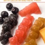Homemade gummy bears made with gelatin and real fruit.