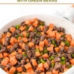 Homemade lamb and sweet potato dog food in a skillet.