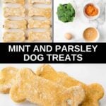 Homemade mint and parsley dog treats and the ingredients to make them.
