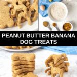 Homemade peanut butter banana dog treats and the ingredients to make them.