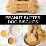 Homemade peanut butter dog biscuits and the ingredients to make them.