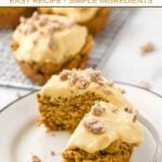 A homemade pumpkin cupcake with creamy frosting made for dogs.