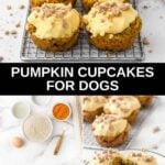 Homemade pumpkin pupcakes for dogs and the ingredients to make them.