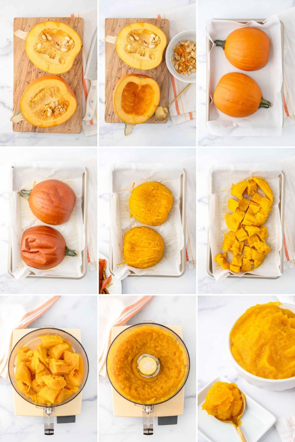 Baking a pumpkin and making puree with it.