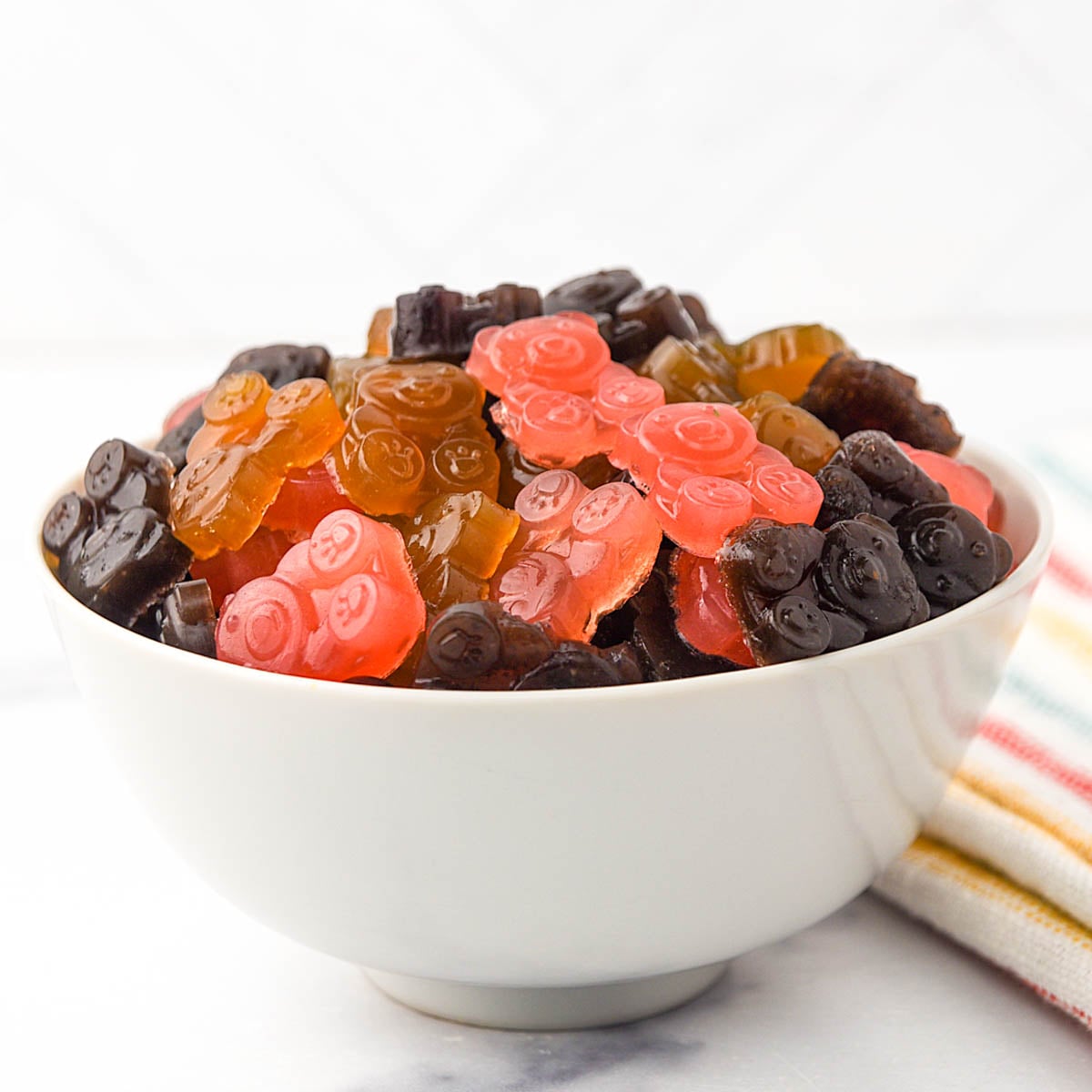 Homemade gummy bears made for dogs in a bowl.