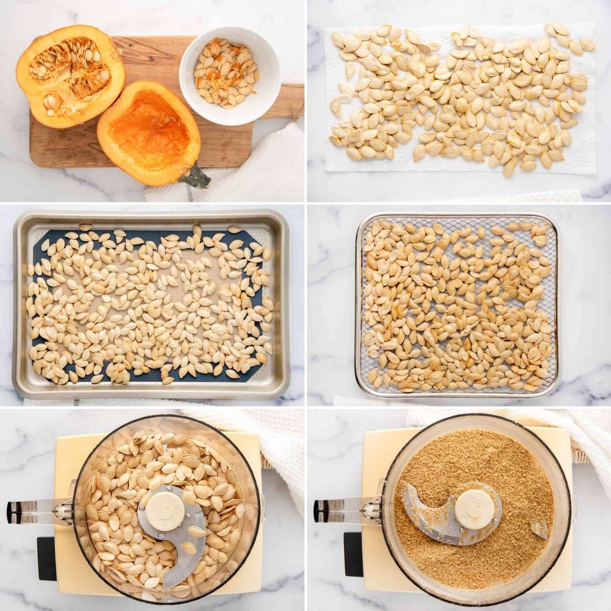 Roasting and grinding pumpkin seeds.