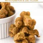 Bone-shaped homemade anchovy dog treats in a stack and a bowl.