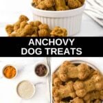 Homemade anchovy dog treats and the ingredients to make them.