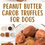 Homemade peanut butter carob truffles for dogs, the ingredients, and dipping them.