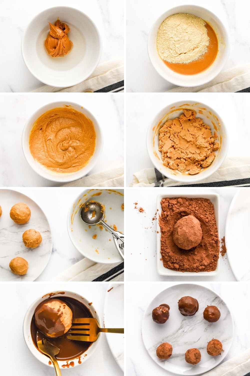 Making carob peanut butter truffles with dog-friendly ingredients.